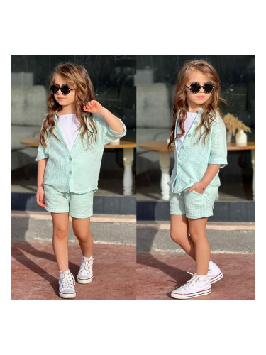 Комплект за момиче от 3 части Венет - къси панталони и сако в тюркоаз 