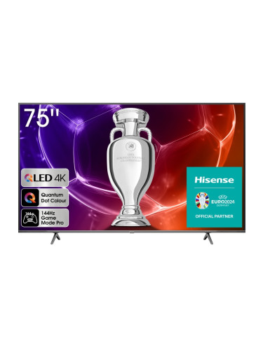 Телевизор Hisense 75E7KQ Pro, 75" (190.5cm) 4K/UHD DLED Smart TV, HDR10, Dolby Vision, Dolby Atmos, DVB-T2/T/C/S2/S, LAN, Bluetooth, Wi-Fi, 4x HDMI, 2x USB