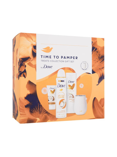 Dove Time To Pamper Treats Collection Gift Set Подаръчен комплект лосион за тяло Body Love Restoring Care 250 ml + крем за ръце Body Love Restoring Care 75 ml + антиперспирант Advanced Care Coconut & Jasmine Flower Scent 150 ml + чаша за пътуване