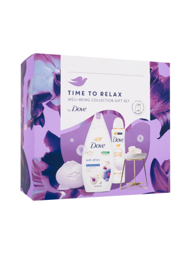 Dove Time To Relax Well-Being Collection Подаръчен комплект душ гел Anti-stress 250 ml + твърд сапун Relaxing Bar Soap 90 g + антиперспирант Advanced Care Helps Restore 150 ml + арома лампа