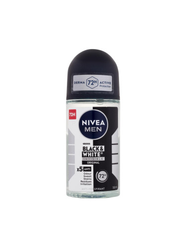 Nivea Men Invisible For Black & White Original Deo Roll-On 72H Антиперспирант за мъже 50 ml