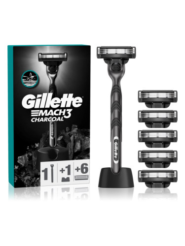 Gillette Mach3 Charcoal самобръсначка с поставка + резервни ножчета 6 бр.