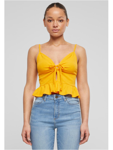 Women's top Waffle Pique Ruffle mango