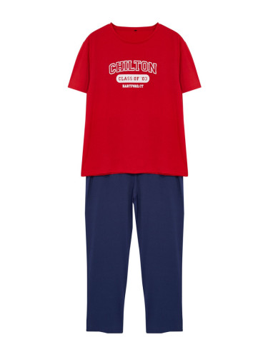 Trendyol Men's Red - Navy Blue Regular Fit Knitted Pajama Set