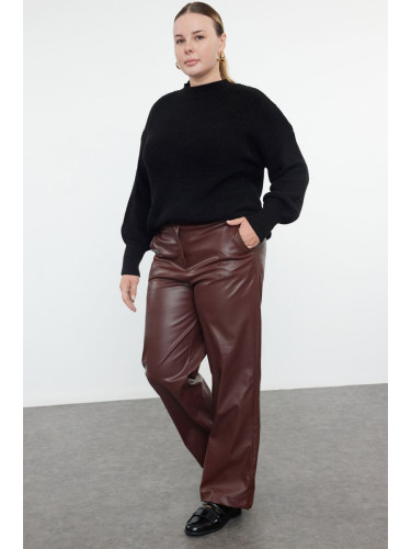 Trendyol Curve Claret Red Wide Cut Faux Leather Woven Trousers