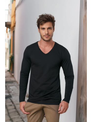 Trendyol Black Slim/Slim Fit V Neck 100% Cotton T-shirt