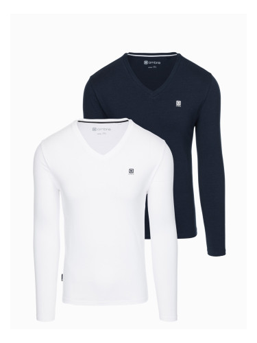 Ombre Set of 2x men's SLIM FIT longsleeve with logo and V-neck