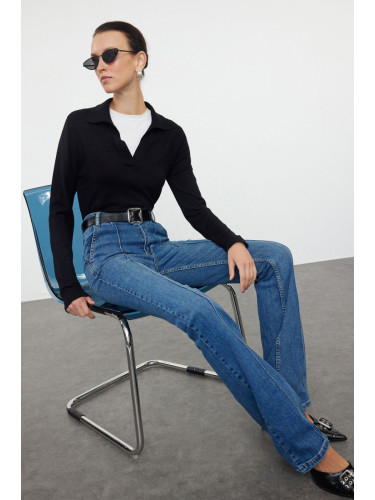 Trendyol Blue Ribbed More Sustainable High Waist Flare Jeans