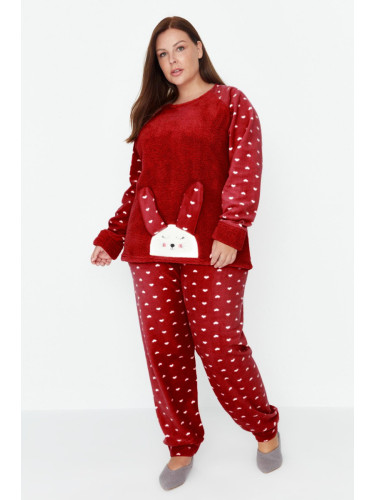 Trendyol Curve Red Heart Polar Fleece Knitted Pajama Set