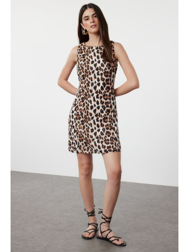 Trendyol Brown Leopard Patterned Mini Satin Woven Dress