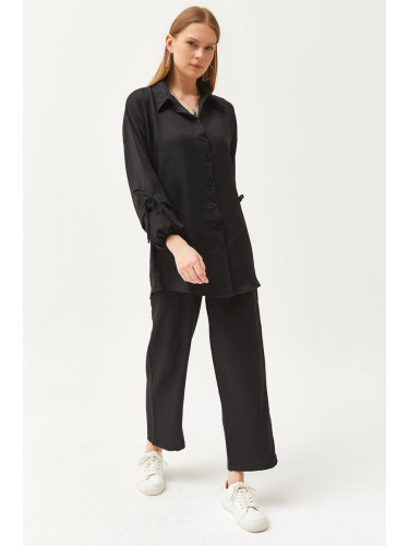 Olalook Women's Black Bottom Top Linen Suit