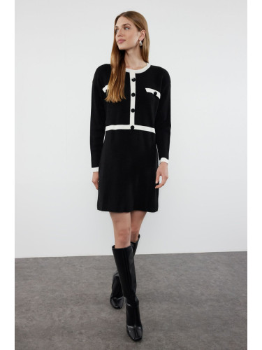 Trendyol Black Mini Knitwear Color Block Dress