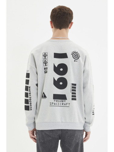 Trendyol Grey Back Printed Oversize/Wide Cut Fleece Inside/Warm Sweatshirt