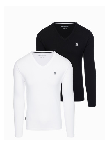 Ombre Set of 2x men's SLIM FIT longsleeve with V neckline and logo