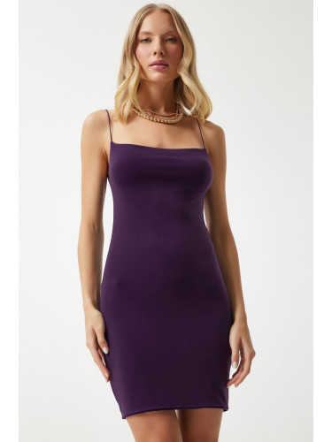 Happiness İstanbul Women's Plum Rope Strap Jersey Mini Dress