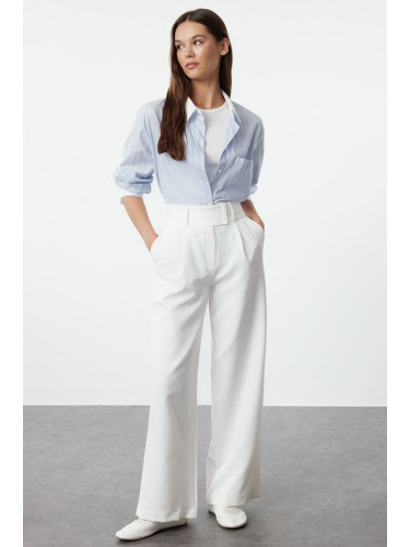 Trendyol White Waist Detailed Straight Cut Woven Trousers