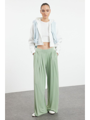 Trendyol Mint Modal Soft Fabric Wide Leg Pleated Knitted Trousers