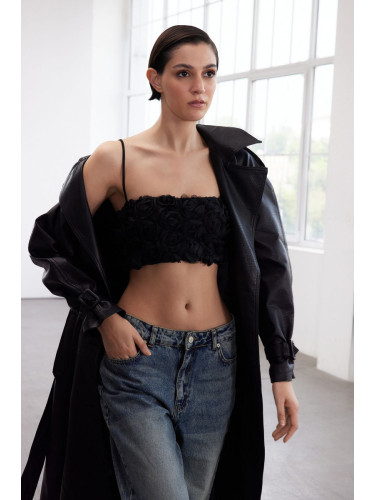 Trendyol Limited Edition Black 3D Floral Crop Bustier