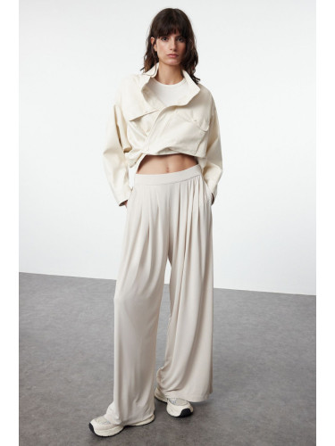 Trendyol Stone Modal Soft Fabric Wide Leg Pleated Knitted Trousers