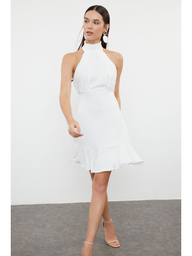 Trendyol Ecru Halter Neck A-Line Mini Woven Dress