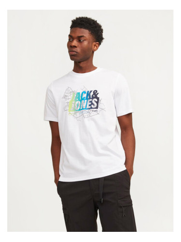 Jack&Jones Тишърт Map 12257908 Бял Regular Fit