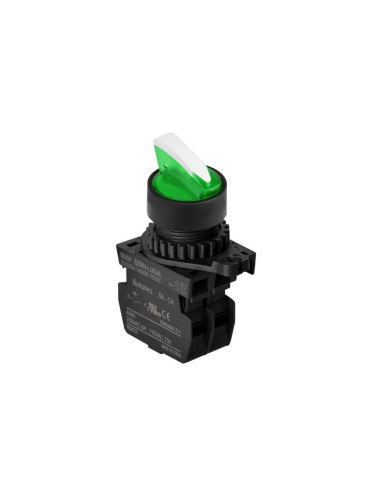 Панелен превключвател, S2SRN-L3AGALM, ротационен, ф22mm, 2 позиции, зелен, LED