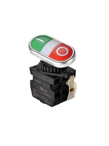 Панелен превключвател, S2TR-P3WABDM, двоен бутон, ф22mm, 2 позиции, червен/зелен, LED