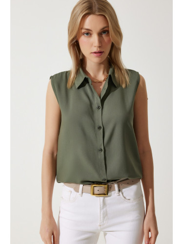 Happiness İstanbul Women's Khaki Sleeveless Viscose Shirt