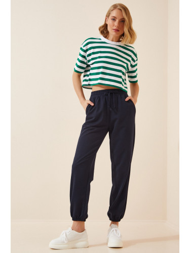 Happiness İstanbul Women's Navy Blue Sweatpants with Pockets