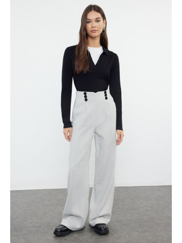 Trendyol Light Gray Button Detailed Wide Leg Woven Trousers