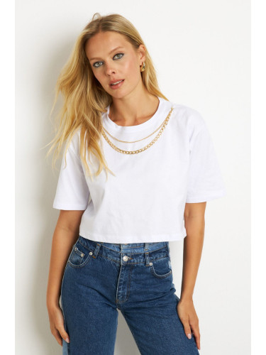 Cool & Sexy Women's White Chain Accessory Short T-Shirt HT109