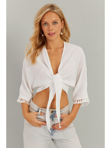 Cool & Sexy Women's White Tie Blouse KS034