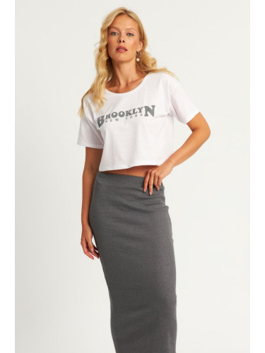 Cool & Sexy Women's White-Anthracite Bottom Top Skirt Set