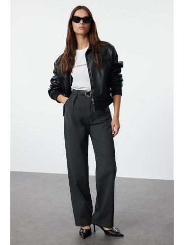 Trendyol Anthracite Belted Straight Cut Woven Trousers