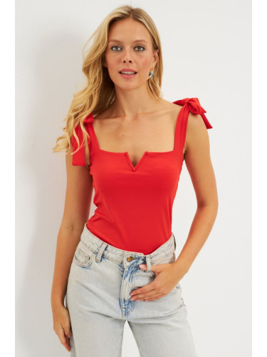 Cool & Sexy Women's Red Shoulder Tie Blouse