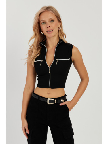 Cool & Sexy Women's Black Double Zippered Camisole Blouse