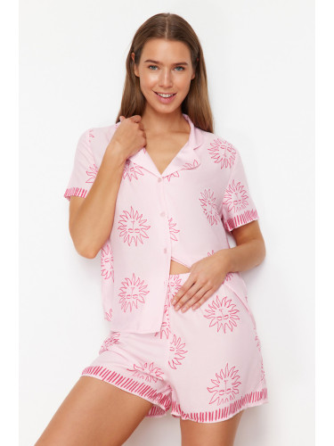 Trendyol Pink Galaxy Patterned Viscose Woven Pajamas Set