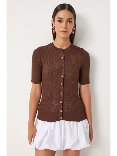 Happiness İstanbul Women's Brown Openwork Seasonal Knitwear Cardigan