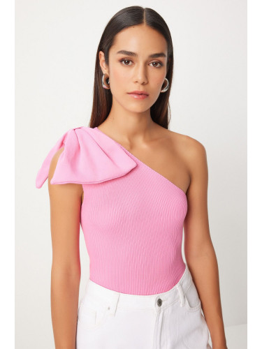 Happiness İstanbul Women's Pink Bow One Shoulder Knitted Blouse