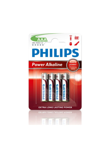 Батерии алкални Philips Power AAA, 1.5V, 4 бр.