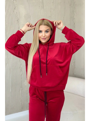 Velour set kangaroo sweatshirt + trousers red