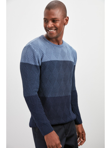 Trendyol Anthracite Regular Crew Neck Color Block Knitwear Sweater