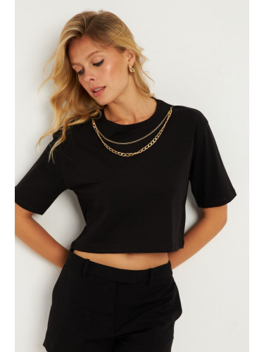 Cool & Sexy Women's Black Chain Accessory Short T-Shirt HT109