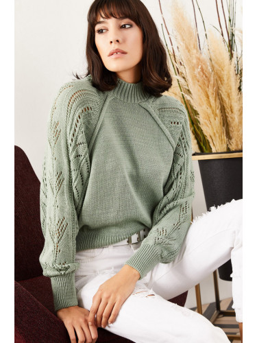 Olalook Women's Mint Green Bat Sleeve Detail Knitwear Sweater