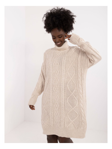 Light beige knitted dress with long sleeves