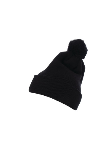 Pom Pom Knit hat with cuff black