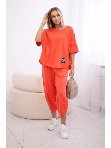 Cotton blouse set + trousers coral