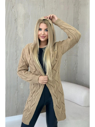 Camel-colored hooded cardigan