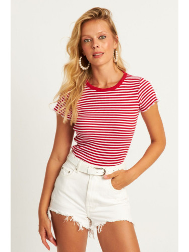 Cool & Sexy Women's Red-White Striped Blouse