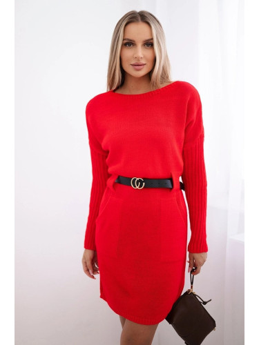 Sweater with wide belt red